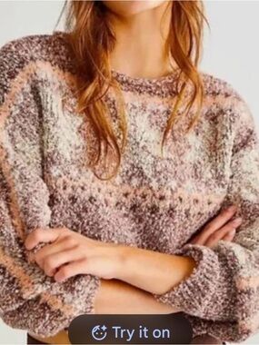 Free People Cropped Bouclé Sweater in Mauve and Cream